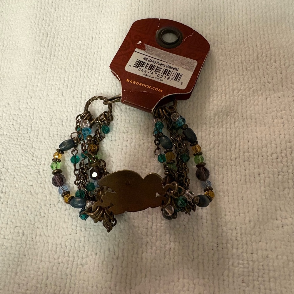 NWT Hard Rock Cafe Teal Green Purple Multicolor Beaded Bracelet - Picture 5 of 8